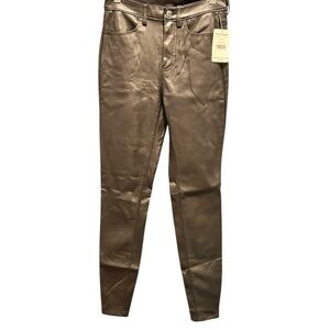 FREE PEOPLE Black Faux Leather Skinny Jeans Four Pockets Zip Up NWT Size 26